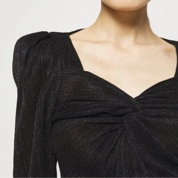 IRO Dollie Twist Front Short Sleeve Metallic Crop Top Blouse Size 10 NEW - Picture 6 of 11